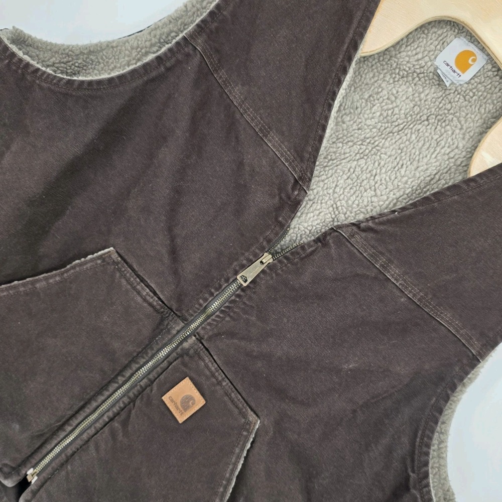 Carhartt Sherpa Lined Vest Brown Men's 3XL Zip Up Workwear Farm Hunting Outdoors